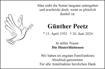 Traueranzeige von Günther Peetz von Frankenpost
