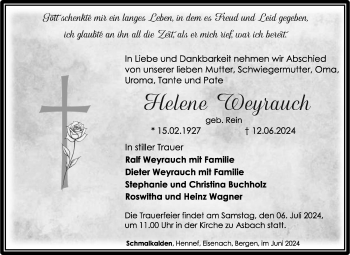 Traueranzeige von Helene Weyrauch von Südthüringer Presse