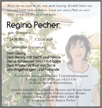 Traueranzeige von Regina Pecher von Frankenpost