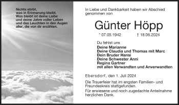 Traueranzeige von Günter Höpp von Neue Presse Coburg