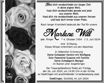Traueranzeige von Marlene Will von Südthüringer Presse