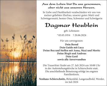 Traueranzeige von Dagmar Heublein von Südthüringer Presse
