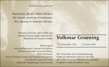 Traueranzeige von Volkmar Groening von Südthüringer Presse