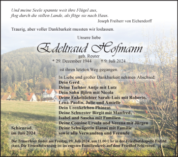 Traueranzeige von Edeltraud Hofmann von Südthüringer Presse
