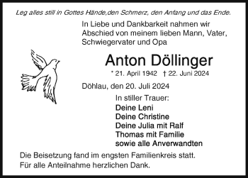 Traueranzeige von Anton Döllinger von Frankenpost