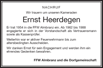 Traueranzeige von Ernst Heerdegen von Frankenpost