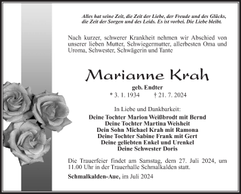 Traueranzeige von Marianne Krah von Südthüringer Presse