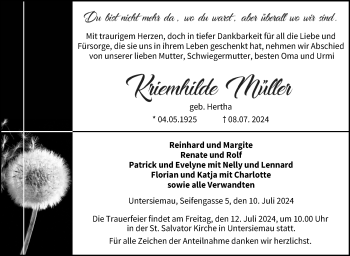 Traueranzeige von Kriemhilde Müller von Neue Presse Coburg