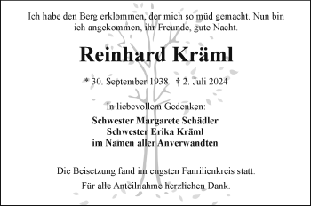 Traueranzeige von Reinhard Kräml von Frankenpost