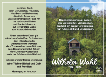 Traueranzeige von Wilhelm Wahl von Südthüringer Presse