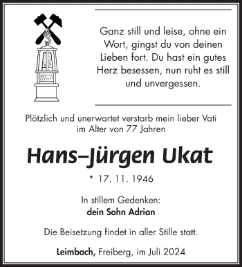 Traueranzeige von Hans-Jürgen Ukat von Südthüringer Presse