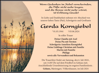 Traueranzeige von Gerda Korngiebel von Südthüringer Presse