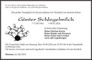 Traueranzeige von Günter Schlegelmilch von Südthüringer Presse