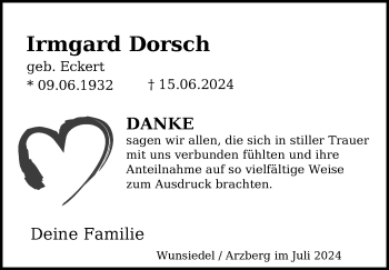 Traueranzeige von Irmgard Dorsch von Frankenpost