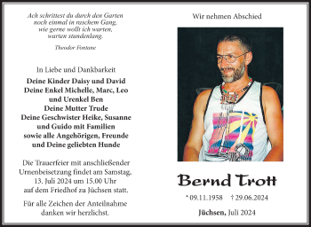 Traueranzeige von Bernd Trott von Südthüringer Presse