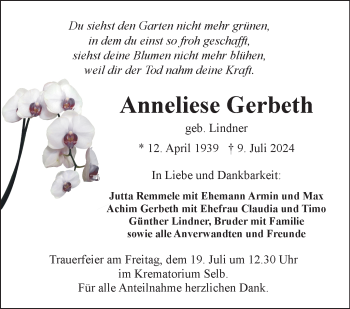 Traueranzeige von Anneliese Gerbeth von Frankenpost