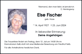 Traueranzeige von Else Fischer von Frankenpost