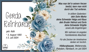Traueranzeige von Gerda Reinhardt von Südthüringer Presse