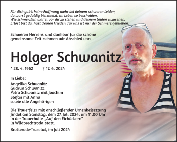 Traueranzeige von Holger Schwanitz von Südthüringer Presse