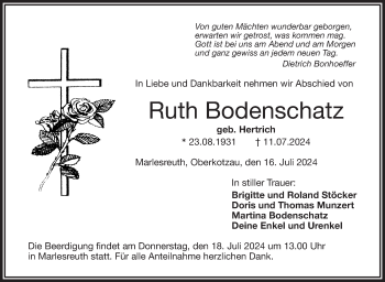 Traueranzeige von Ruth Bodenschatz von Frankenpost