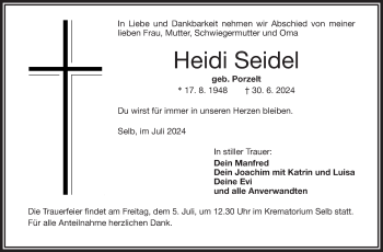 Traueranzeige von Heidi Seidel von Frankenpost