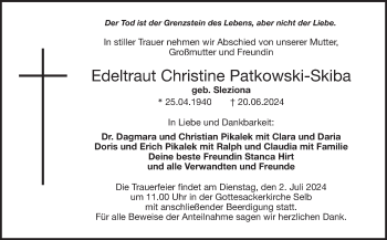 Traueranzeige von Edeltraud Patkowski-Skiba von Frankenpost
