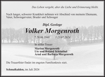 Traueranzeige von Volker Morgenroth von Südthüringer Presse