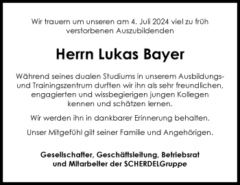 Traueranzeige von Lukas Bayer von Frankenpost