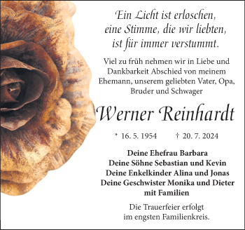 Traueranzeige von Werner Reinhardt von Südthüringer Presse