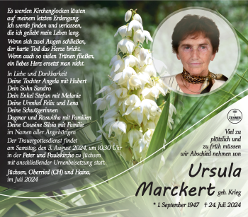 Traueranzeige von Ursula Marckert von Südthüringer Presse