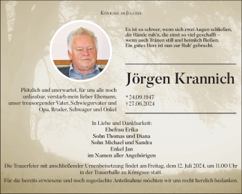 Traueranzeige von Jörgen Krannich von Südthüringer Presse