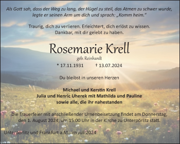 Traueranzeige von Rosemarie Krell von Südthüringer Presse