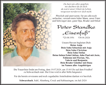 Traueranzeige von Peter Standke von Südthüringer Presse