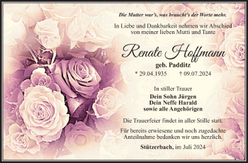 Traueranzeige von Renate Hoffmann von Südthüringer Presse