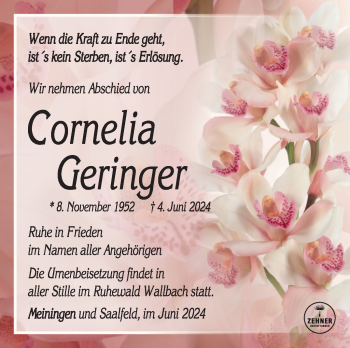 Traueranzeige von Cornelia Geringer von Südthüringer Presse