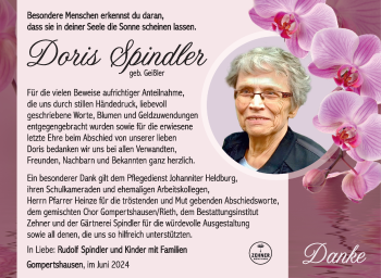 Traueranzeige von Doris Spindler von Südthüringer Presse
