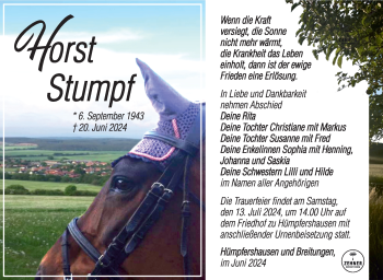 Traueranzeige von Horst Stumpf von Südthüringer Presse