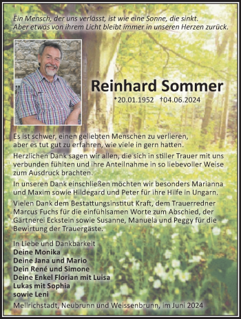 Traueranzeige von Reinhard Sommer von Südthüringer Presse
