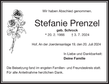 Traueranzeige von Stefanie Prenzel von Frankenpost