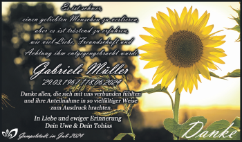 Traueranzeige von Gabriele Müller von Südthüringer Presse