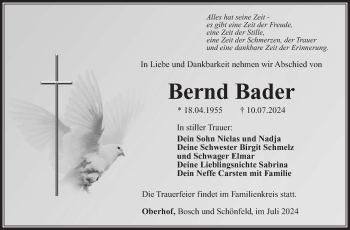 Traueranzeige von Bernd Bader von Südthüringer Presse