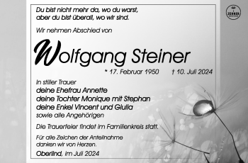 Traueranzeige von Wolfgang Steiner von Südthüringer Presse