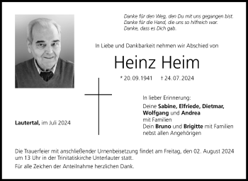 Traueranzeige von Heinz Heim von Neue Presse Coburg