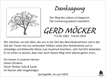 Traueranzeige von Gerd Möcker von Südthüringer Presse