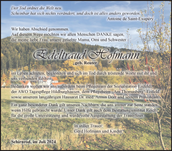 Traueranzeige von Edeltraud Hofmann von Südthüringer Presse