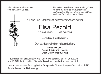 Traueranzeige von Elsa Pezold von Frankenpost
