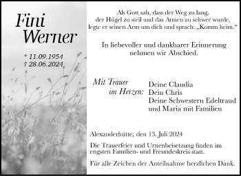 Traueranzeige von Fini Werner von Neue Presse Coburg