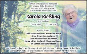 Traueranzeige von Karola Kießling von Frankenpost