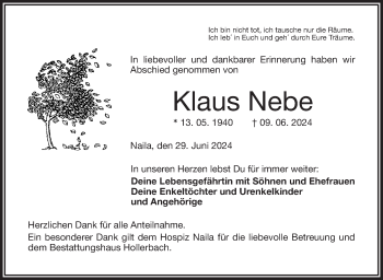 Traueranzeige von Klaus Nebe von Frankenpost