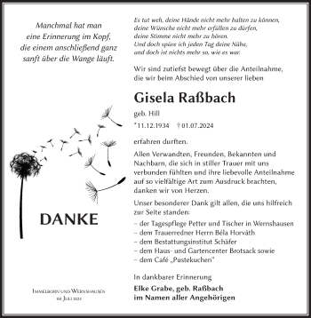 Traueranzeige von GiselaGisela RaßbachRaßbach von Südthüringer Presse